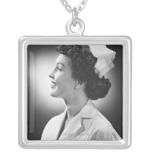 Nurse Posing Silver Plated Necklace