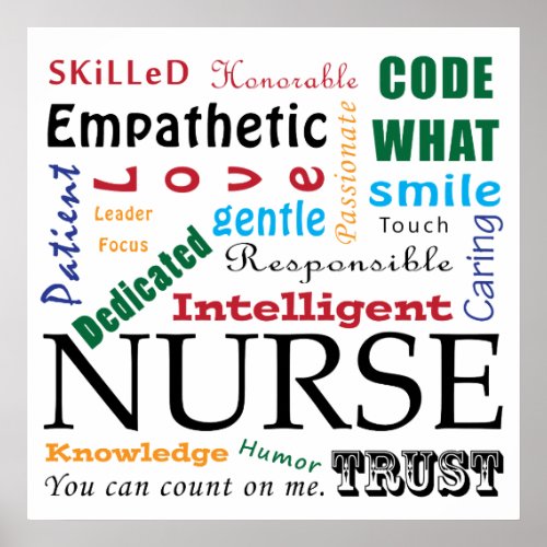 NURSE Poster Art WORDS DESCRIBE NURSES RNs