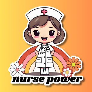 Nurse Power Retro Nurse and Rainbow Waterproof Sticker