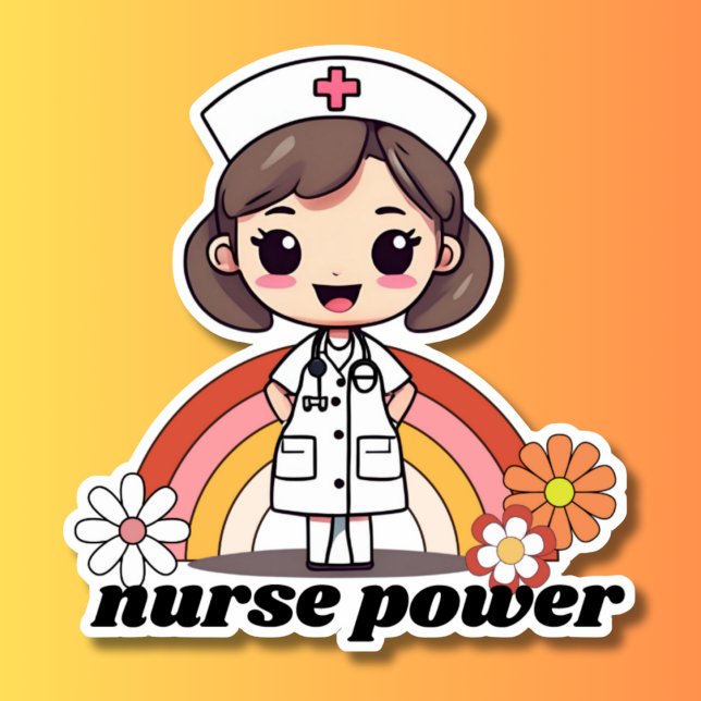 Nurse Power Retro Nurse and Rainbow Waterproof Sticker (Creator Uploaded)