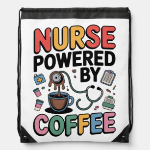 Nurse Powered by Coffee Drawstring Bag