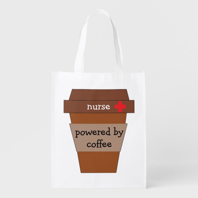 Nurse Powered By Coffee Grocery Bag (Front)