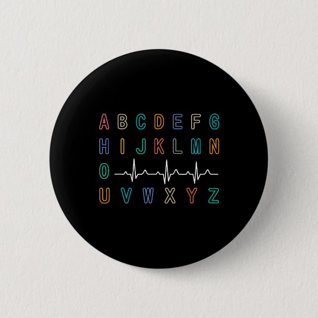 Nurse Pqrst Test Abc's Ekg Strip Alphabet Funny Nu Button (Front)