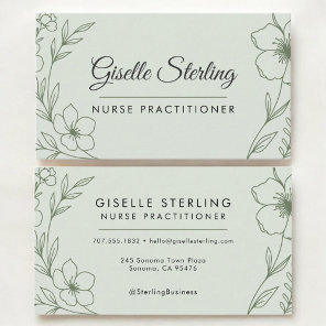 Nurse Practioner Botanical Sage Green Modern Business Card