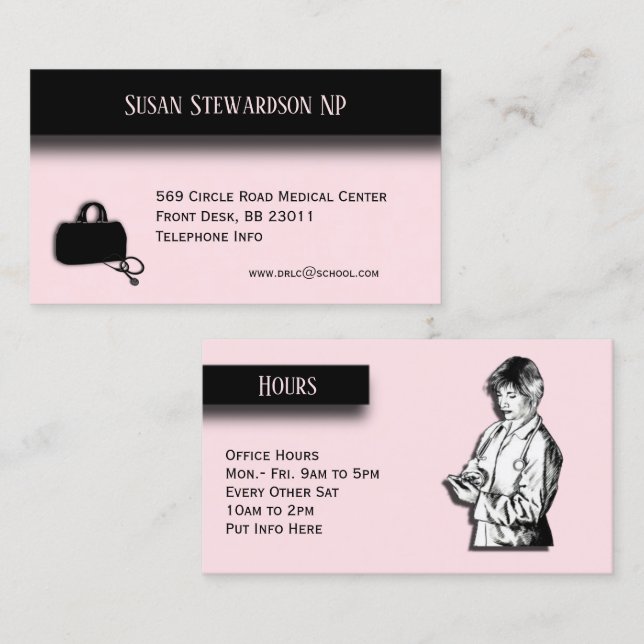 Nurse Practitioner Business Card with Office Hours (Front/Back)
