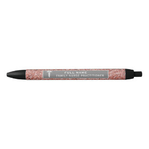 Nurse Practitioner Caduceus Rose Gold Pink Glitter Pen