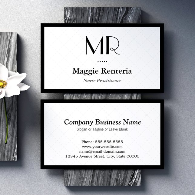 Nurse Practitioner - Clean Stylish Monogram Business Card (Creator Uploaded)