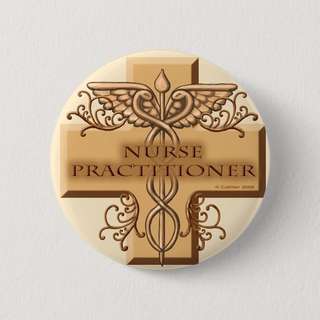 Nurse Practitioner Cross Caduceus Pinback Button (Front)