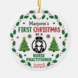 Nurse Practitioner First Christmas Personalized Ceramic Ornament