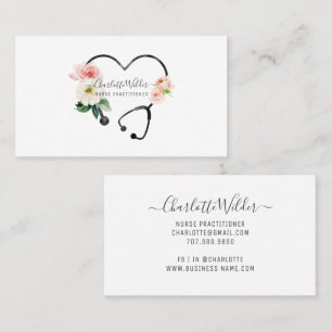 Nurse Practitioner Floral Stethoscope Business Card