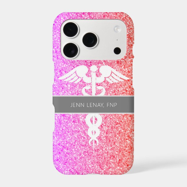 Nurse Practitioner FNP Rainbow Glitter Monogram Iphone Case (Back)