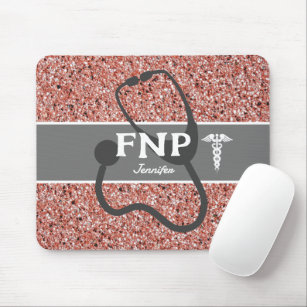 Nurse Practitioner FNP Rose Gold Glitter Monogram Mouse Pad