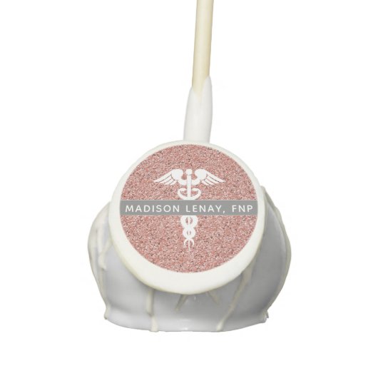 Nurse Practitioner Graduate Rose Gold Glitter Cake Pops (Front)