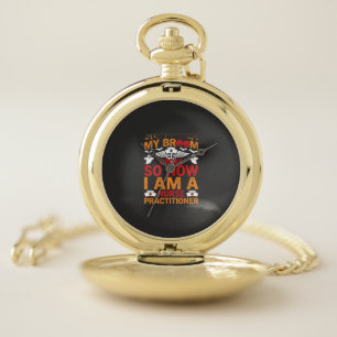 Nurse Practitioner Halloween Broom Broke Design_1 Pocket Watch