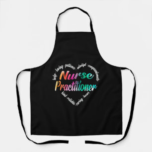 Nurse Practitioner Heart Word Cloud Watercolor Apron