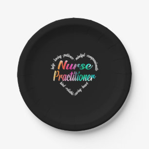Nurse Practitioner Heart Word Cloud Watercolor Paper Plates
