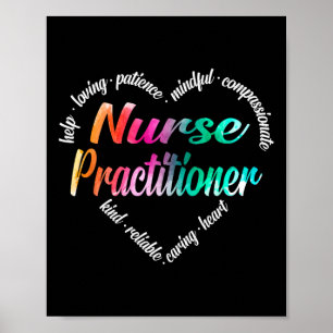 Nurse Practitioner Heart Word Cloud Watercolor Rai Poster
