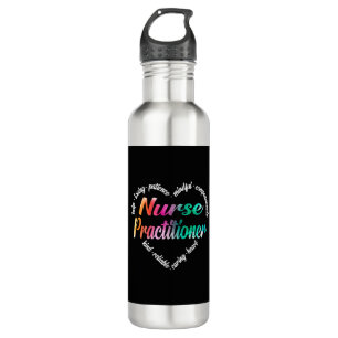 Nurse Practitioner Heart Word Cloud Watercolor Stainless Steel Water Bottle