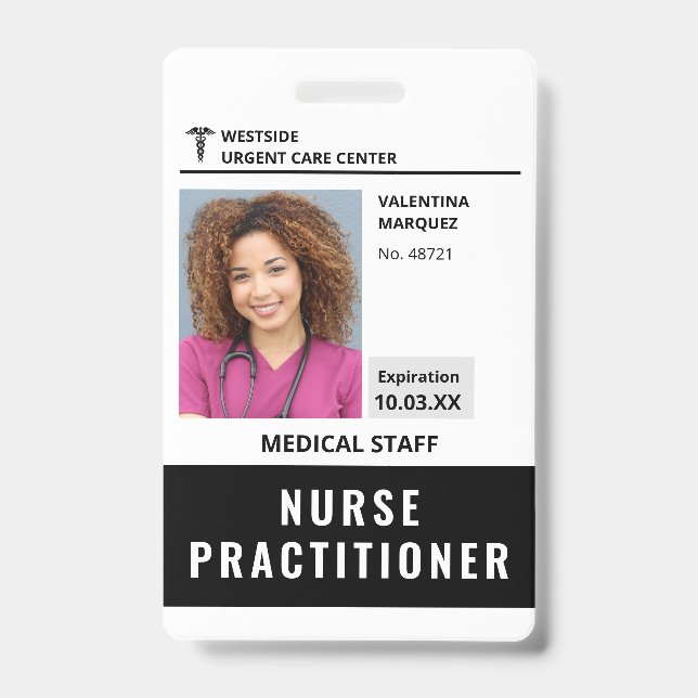 Nurse Practitioner ID Photo Logo Barcode Badge (Front)