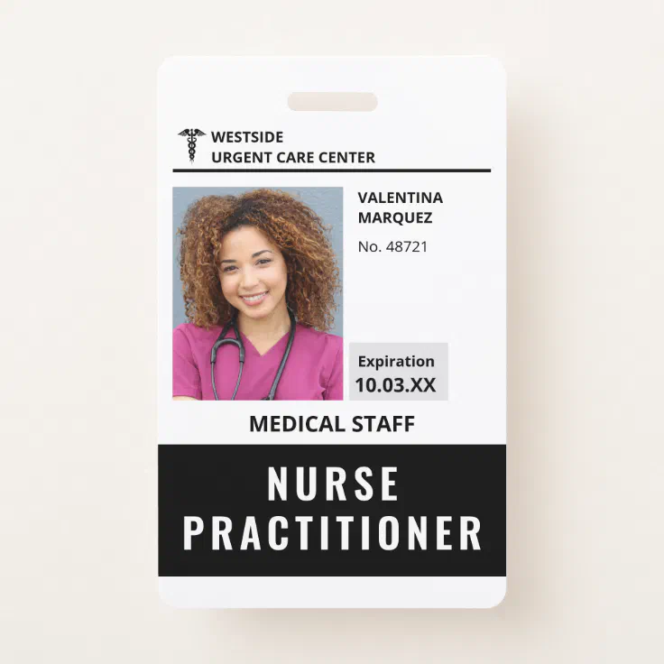 Nurse Practitioner ID Photo Logo Barcode Badge | Zazzle