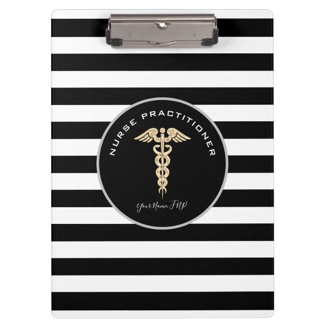 Nurse Practitioner Medical Black White Monogram Clipboard (Front)