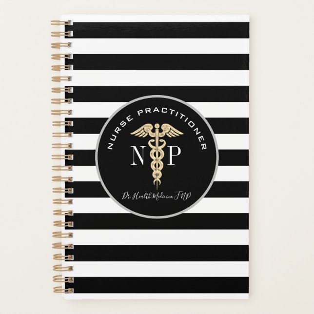 Nurse Practitioner Medical Black White Monogram Planner (Front)