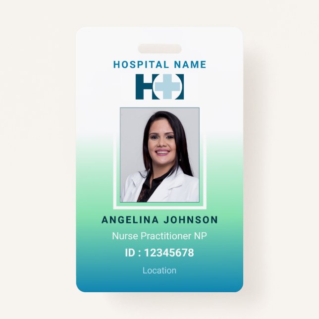 Nurse Practitioner NP Blue Green Name and Photo ID Badge (Front)