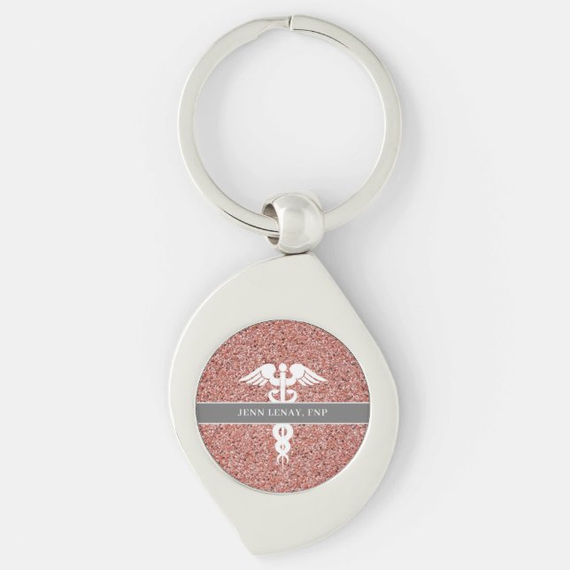 Nurse Practitioner NP Pink Glitter Personalized Keychain (Front)