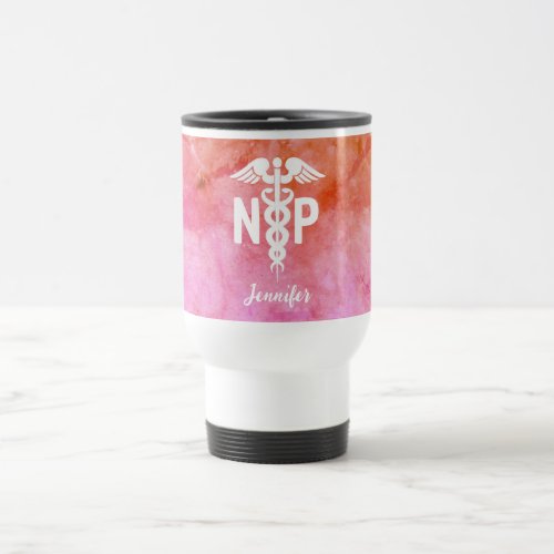 Nurse Practitioner NP Pink Orange Personalized Travel Mug