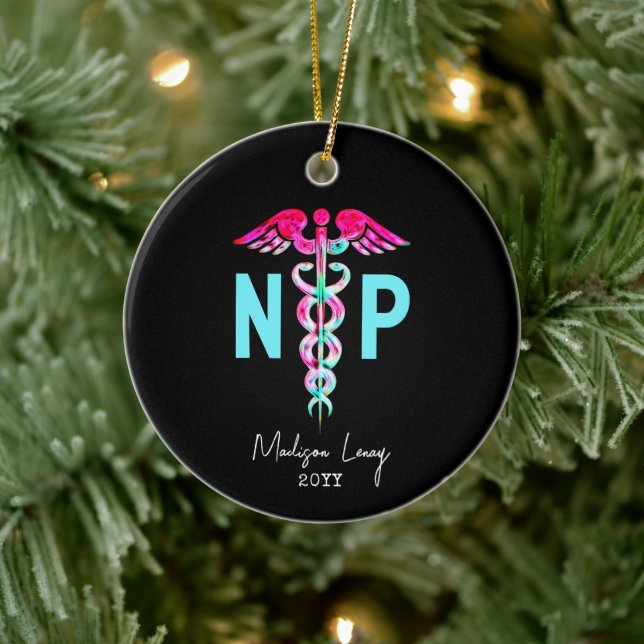 Nurse Practitioner NP Stylish Pink Personalized Ceramic Ornament (Tree)
