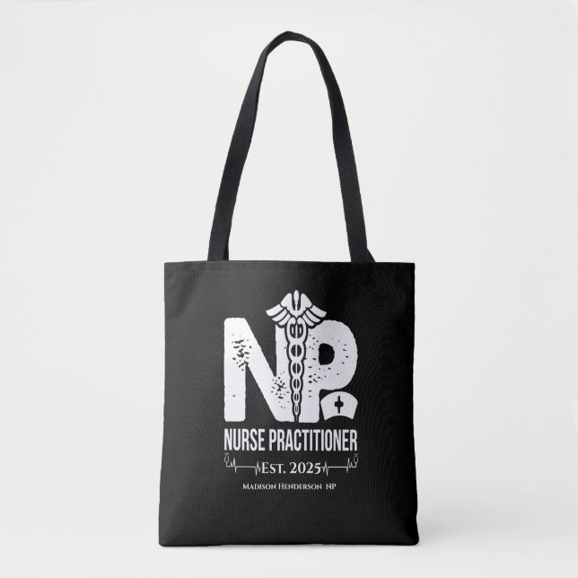   Nurse Practitioner Personalized Black White   Tote Bag (Front)