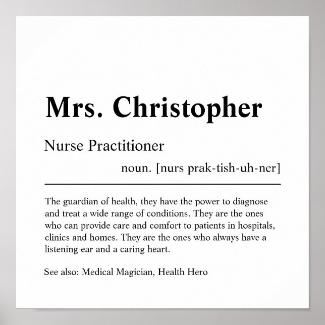 Nurse Practitioner Personalized Gift Poster (Front)
