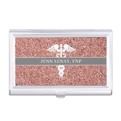 Nurse Practitioner Pink Glitter Personalized  Business Card Case