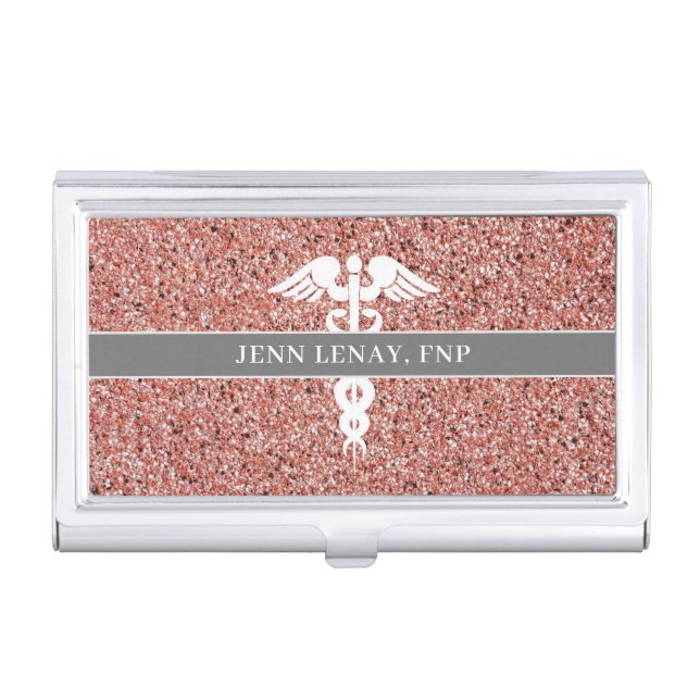 Nurse Practitioner Pink Glitter Personalized  Business Card Case (Front)