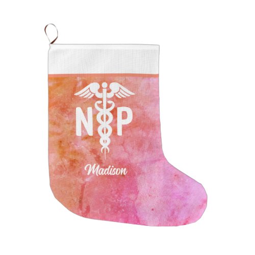 Nurse Practitioner Pink Orange Medical Custom  Large Christmas Stocking