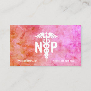 Nurse Practitioner Pink Orange Watercolor Business Card