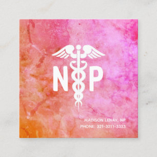 Nurse Practitioner Pink Orange Watercolor Medical Square Business Card