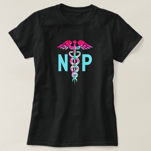 Nurse Practitioner Pink Teal Medical Symbol T_Shirt