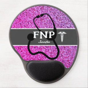 Nurse Practitioner Purple Pink Glitter Monogrammed Gel Mouse Pad