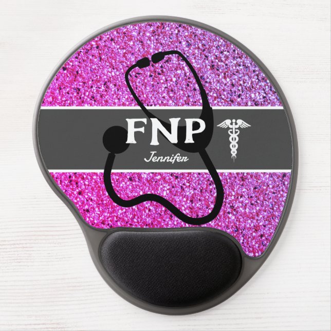 Nurse Practitioner Purple Pink Glitter Monogrammed Gel Mouse Pad (Front)