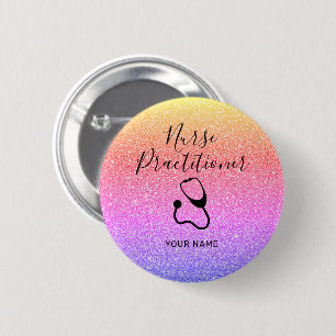 Nurse Practitioner Rainbow Glitter Personalized Button