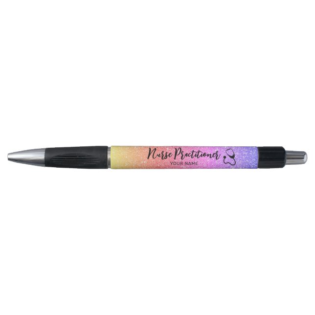 Nurse Practitioner Rainbow Glitter Personalized Pen (Front)