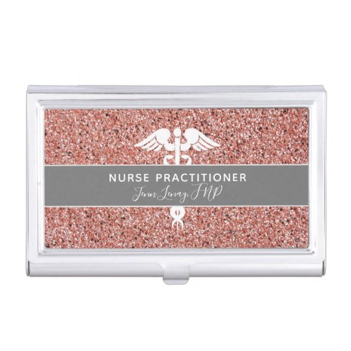 Nurse Practitioner Rose Gold Glitter Personalized Business Card Case