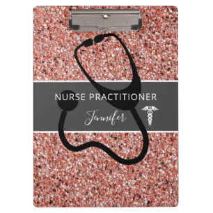 Nurse Practitioner Rose Gold Glitter Personalized Clipboard
