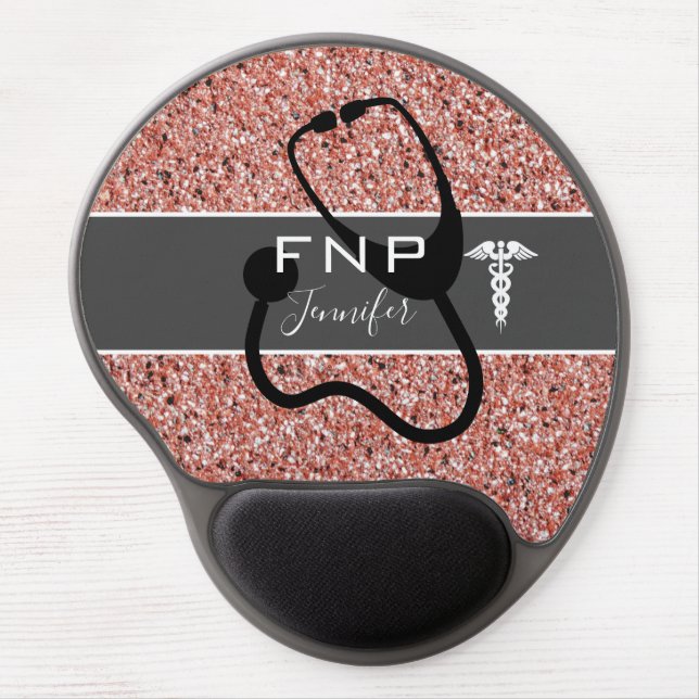 Nurse Practitioner Rose Gold Glitter Personalized Gel Mouse Pad (Front)