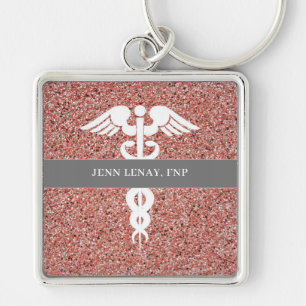 Nurse Practitioner Rose Gold Glitter Personalized Keychain