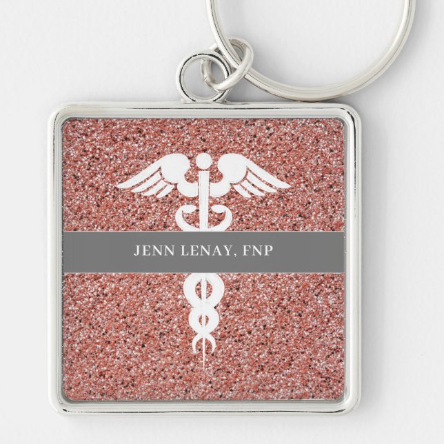 Nurse Practitioner Rose Gold Glitter Personalized Keychain (Front)