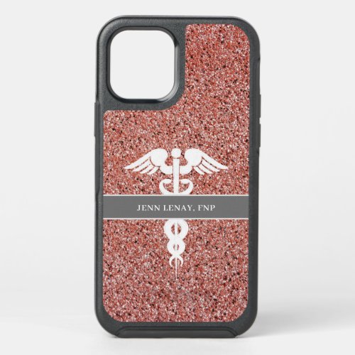 Nurse Practitioner Rose Gold Glitter Personalized OtterBox Symmetry iPhone 12 Case
