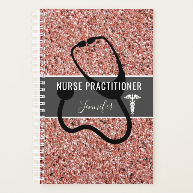 Nurse Practitioner Rose Gold Glitter Personalized Planner (Front)