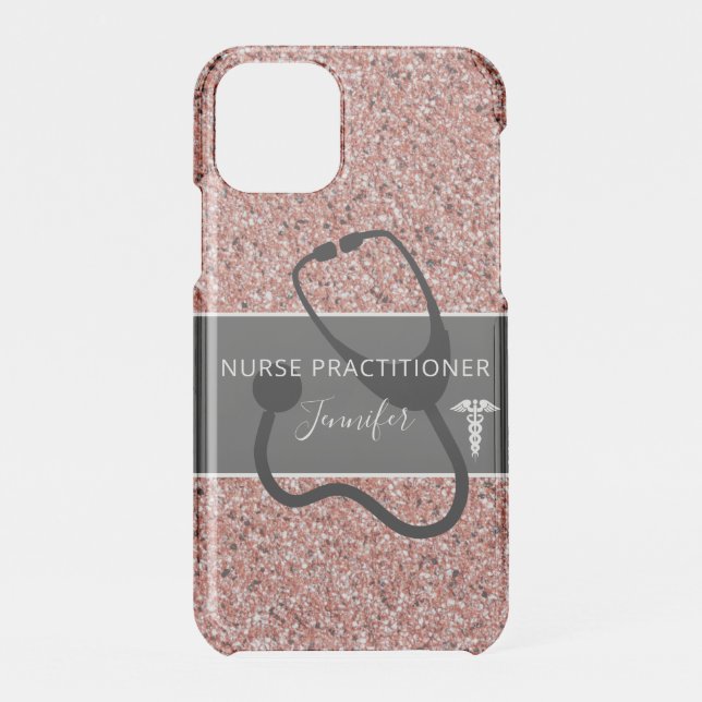 Nurse Practitioner Rose Gold Glitter Personalized Uncommon iPhone Case (Back)